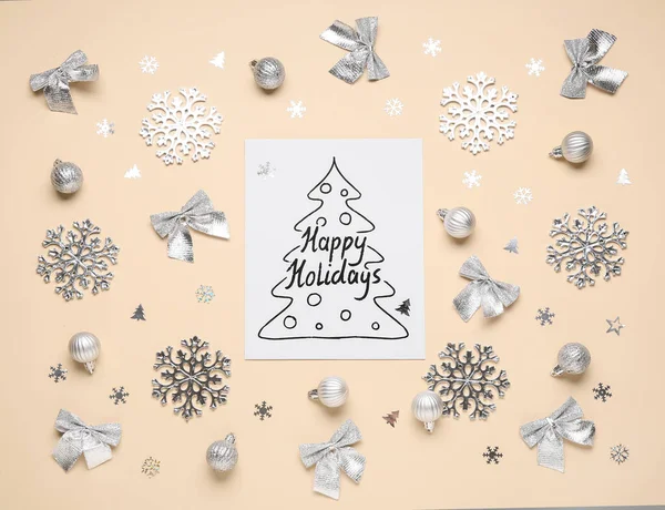 Ευχετήρια Κάρτα Κείμενο Happy Holidays Και Διαφορετική Διακόσμηση Χριστουγέννων Στο — Φωτογραφία Αρχείου