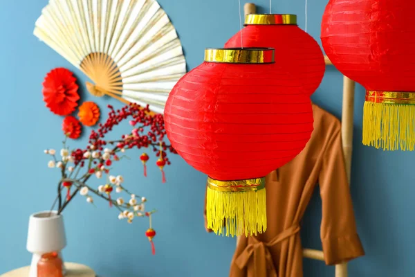 Lindas Lanternas Chinesas Interior Quarto Moderno — Fotografia de Stock