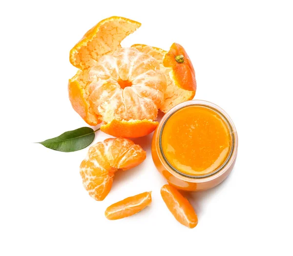 Jar Delicious Tangerine Jam White Background — Stock Photo, Image