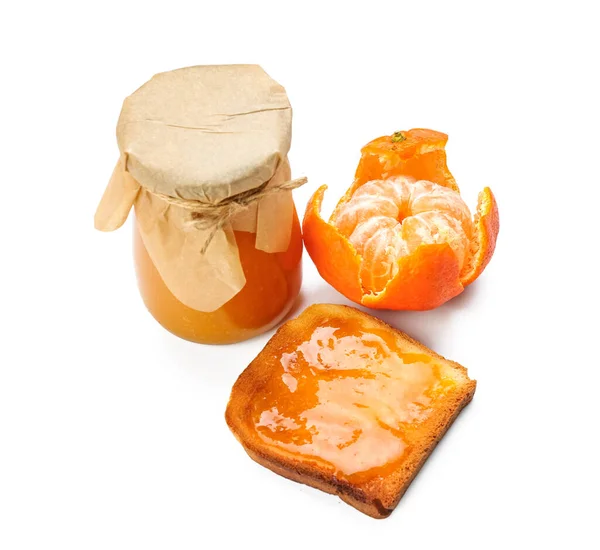 Tasty Toast Tangerine Jam White Background — Stock Photo, Image