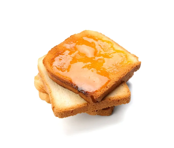 Tasty Toast Tangerine Jam White Background — Stock Photo, Image