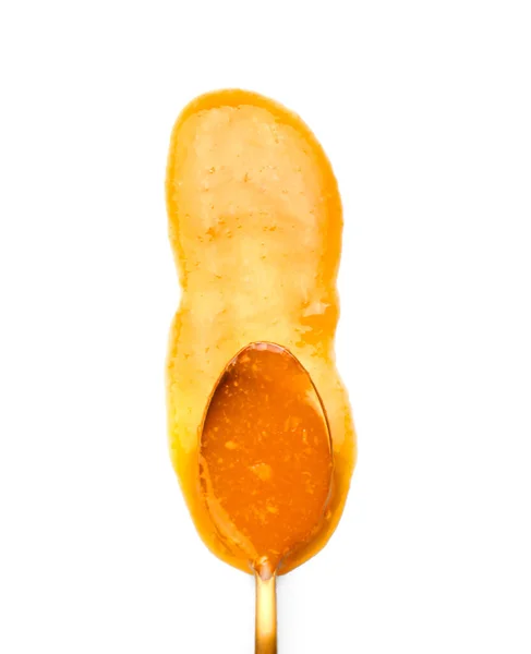 白色背景的橘子酱汤匙 — 图库照片