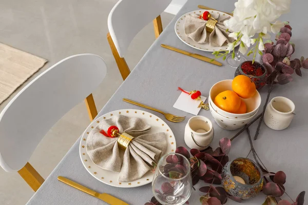 Beautiful Table Setting Chinese New Year Celebration Room — Stock Photo, Image