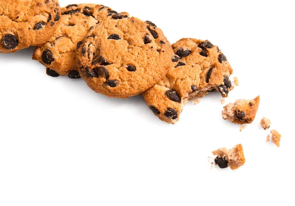 Sabrosas Galletas Chispas Chocolate Sobre Fondo Blanco — Foto de Stock