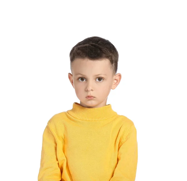 Portret Van Schattige Kleine Jongen Witte Achtergrond — Stockfoto