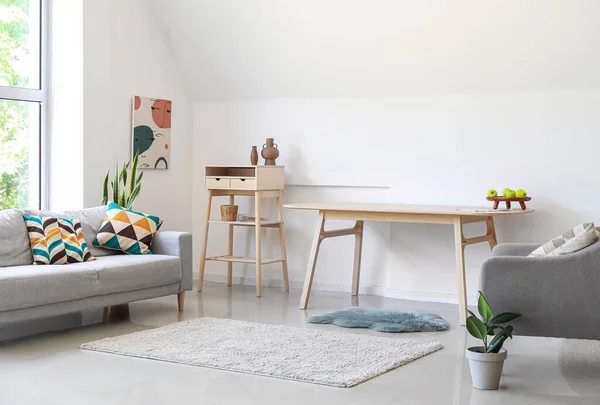 Wooden Tables Light Wall Modern Living Room — Stock Photo, Image