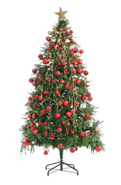 Beyaz arka plan üzerinde izole güzel dekore edilmiş Noel ağacı