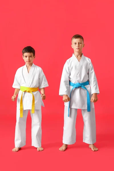 Kleine Jongens Karategi Kleur Achtergrond — Stockfoto
