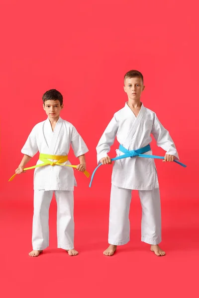 Kleine Jongens Karategi Kleur Achtergrond — Stockfoto