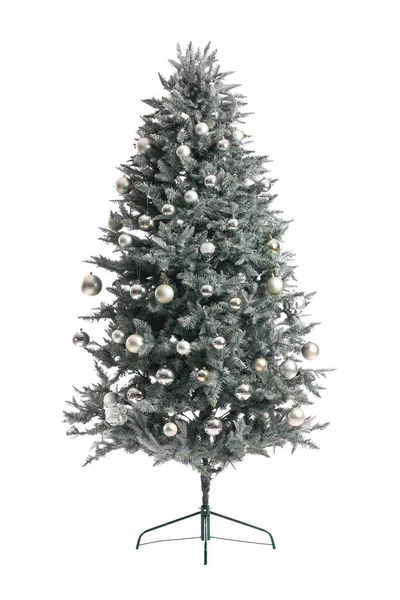 Bel Arbre Noël Décoré Isolé Sur Fond Blanc — Photo