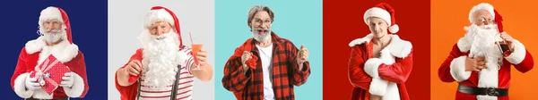 Verschillende Coole Kerstmannen Kleur Achtergrond — Stockfoto