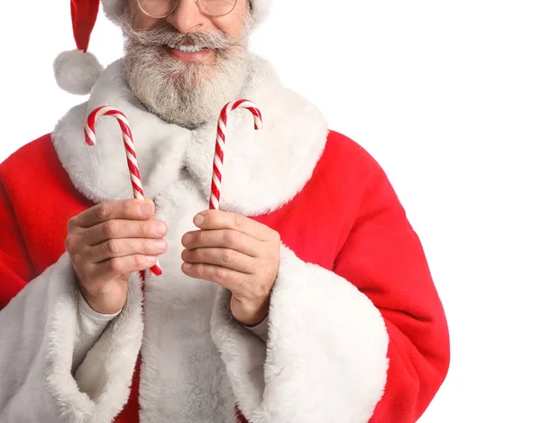 Święty Mikołaj Słodkimi Cukierkami Białym Tle — Zdjęcie stockowe