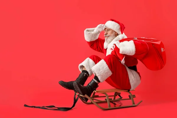 Sledding Santa Claus Kleur Achtergrond — Stockfoto