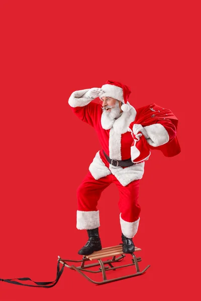 Trineo Santa Claus Sobre Fondo Color — Foto de Stock