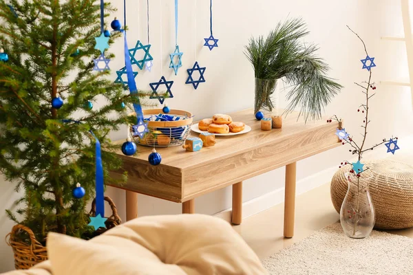 Stylish Interior Room Decorated Hanukkah Celebration — Stock Photo, Image