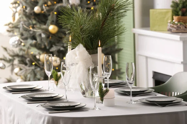 Dining Table Beautiful Setting Christmas Celebration Festive Room — Stock Photo, Image