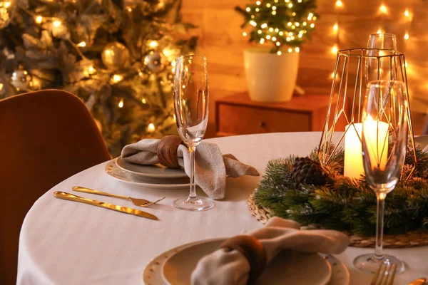 Dining Table Beautiful Setting Christmas Celebration Festive Room — Stock Photo, Image