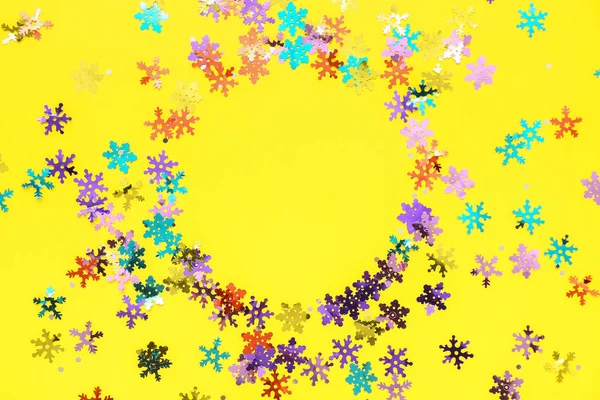 Frame Made Colorful Confetti Yellow Background — Stock Photo, Image