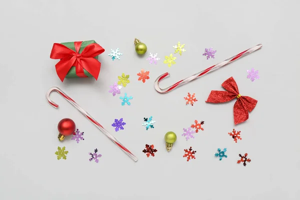 Beautiful Composition Christmas Decorations Confetti White Background — Stock Photo, Image