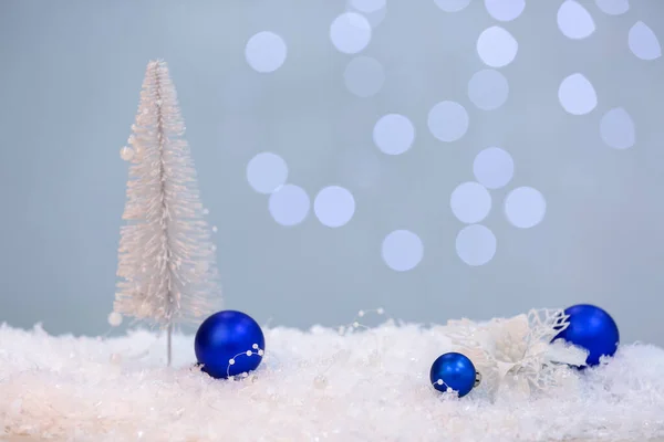 Christmas Balls Snow Blurred Lights — Stock Photo, Image