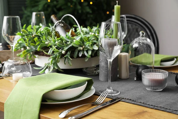 Tavolo Pranzo Con Bella Cornice Celebrazione Del Natale Chiuso — Foto Stock