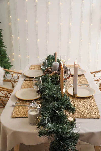 Dining Table Beautiful Setting Christmas Celebration Indoors — Stock Photo, Image