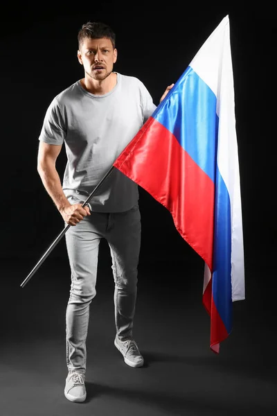 Handsome Man Flag Russia Dark Background — Stock Photo, Image