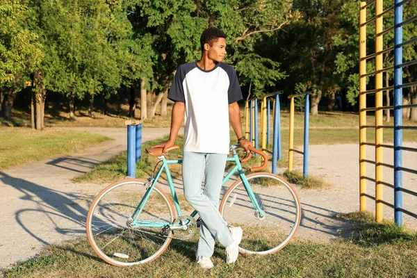 African American Teenage Boy Bicycle Sport Ground — Stock Photo, Image