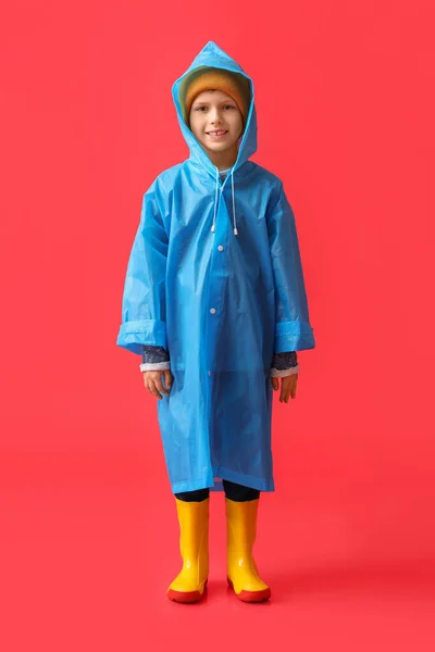 Little Boy Raincoat Color Background — Stock Photo, Image
