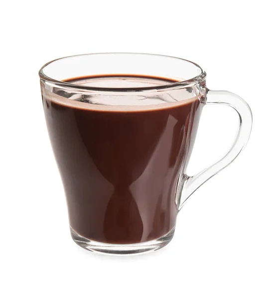 Üveg Csésze Finom Forró Csokoládé Fehér Háttér — Stock Fotó