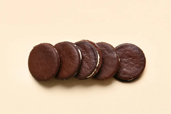 Tasty Chocolate Cookies Cream Beige Background — Stock Photo, Image