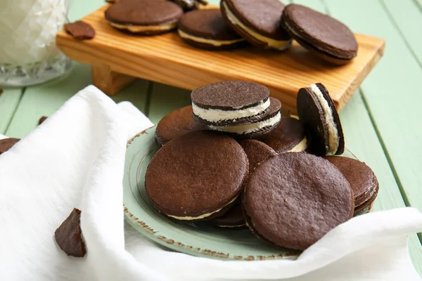 Plate Sweet Chocolate Cookies Table Closeup — Stock Photo, Image