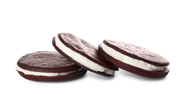 Tasty Chocolate Cookies Cream White Background — Stock Photo, Image