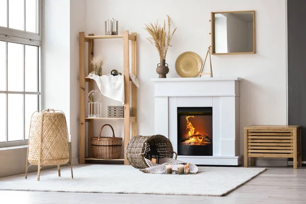 Stylish Interior Living Room Fireplace — Stock Photo, Image