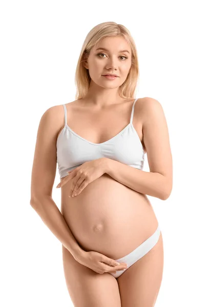 Belle Femme Enceinte Sur Fond Blanc — Photo