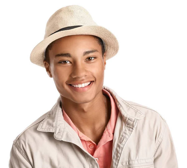 Schöne Stylische Afroamerikanische Kerl Auf Weißem Hintergrund — Stockfoto