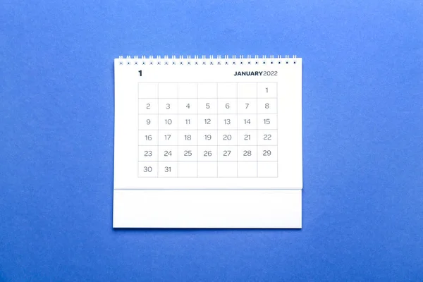 Calendario Papel Para Enero 2022 Sobre Fondo Azul — Foto de Stock