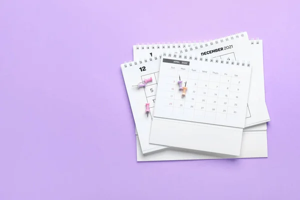 Stack Flip Paper Calendars January December April 2022 Pins Color — Stock Photo, Image