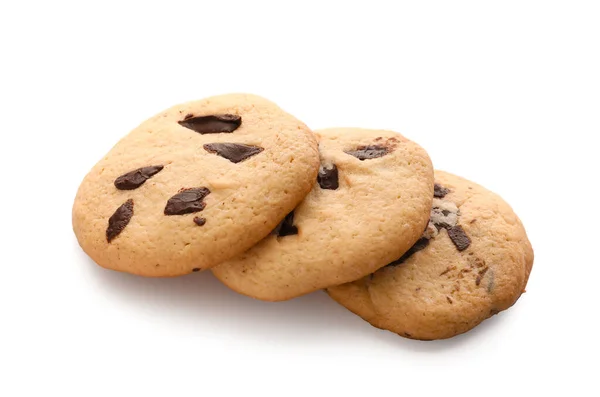 Sabrosas Galletas Caseras Con Chispas Chocolate Sobre Fondo Blanco — Foto de Stock