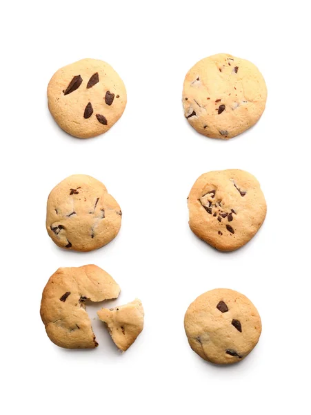 Tasty Homemade Cookies Chocolate Chips White Background — Stock Photo, Image