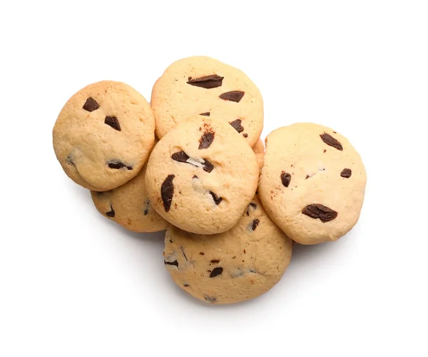 Tasty Homemade Cookies Chocolate Chips White Background — Stock Photo, Image