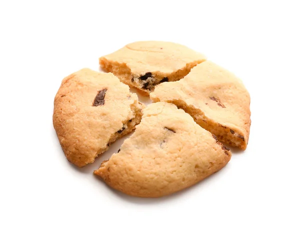 Galleta Rota Con Chispas Chocolate Sobre Fondo Blanco — Foto de Stock