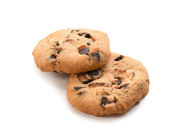 Biscoitos Caseiros Saborosos Com Chips Chocolate Fundo Branco — Fotografia de Stock