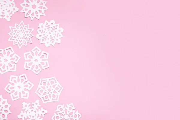 Beautiful Paper Snowflakes Color Background — Stock Photo, Image