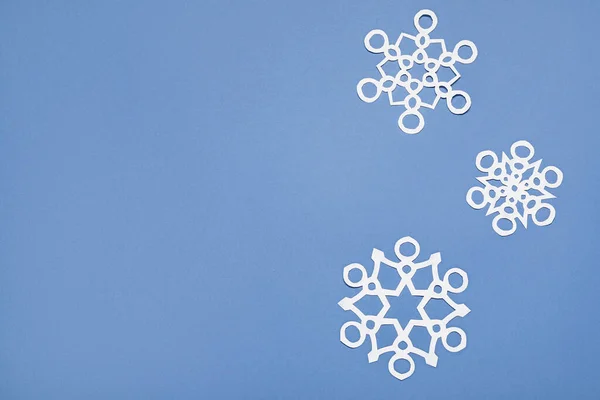 Beautiful Paper Snowflakes Blue Background — Stock Photo, Image