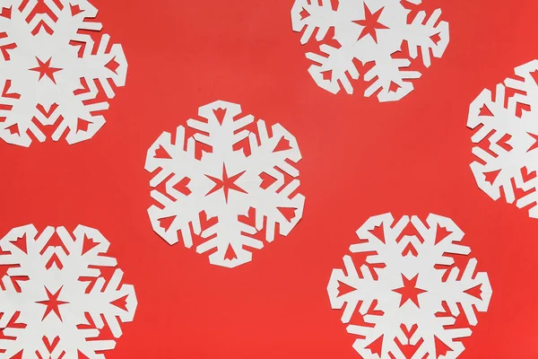 Beautiful Paper Snowflakes Red Background — Stock Photo, Image