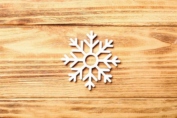 Bellissimo Fiocco Neve Sfondo Legno — Foto Stock