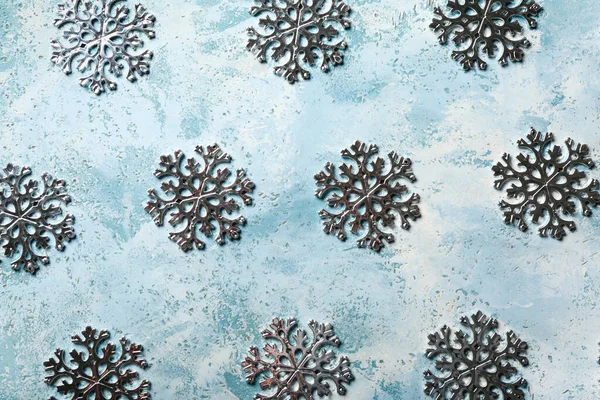 Krásné Sněhové Vločky Modrém Grunge Pozadí — Stock fotografie