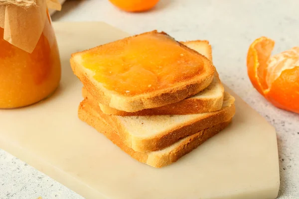 Tasty Toast Tangerine Jam Light Background Closeup — Stock Photo, Image