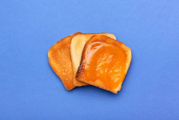 Tasty Toast Tangerine Jam Blue Background — Stock Photo, Image